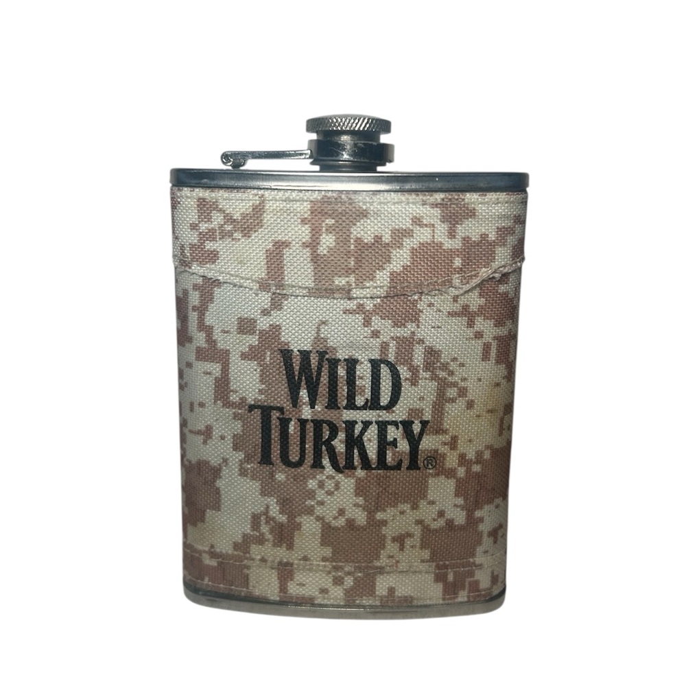 Wild Turkey 1/2 Pint 8 Oz Stainless Steel Camo Camouflage Fabric Metal Flask